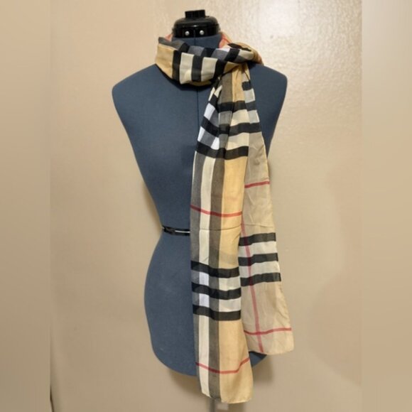 Burberry Beige and Black Checkered Scarf - Picture 1 of 5